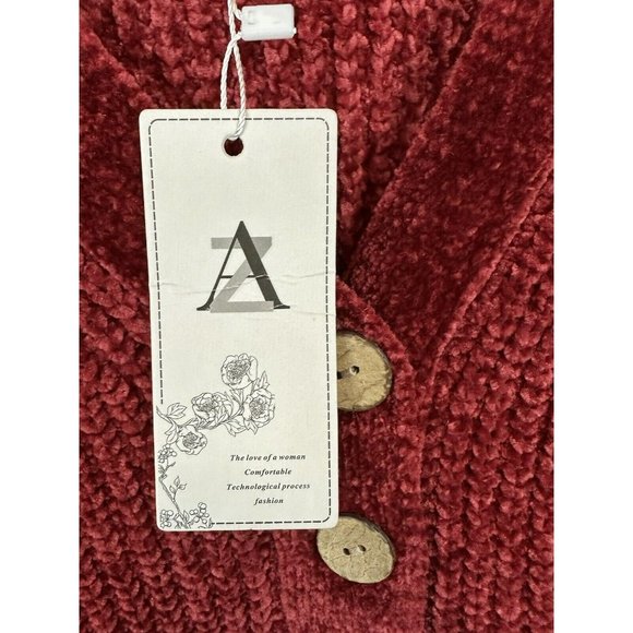 Sweaters for Women V Neck Long Sleeve Pullover Knit Top With 3 Buttons Red - Picture 3 of 8